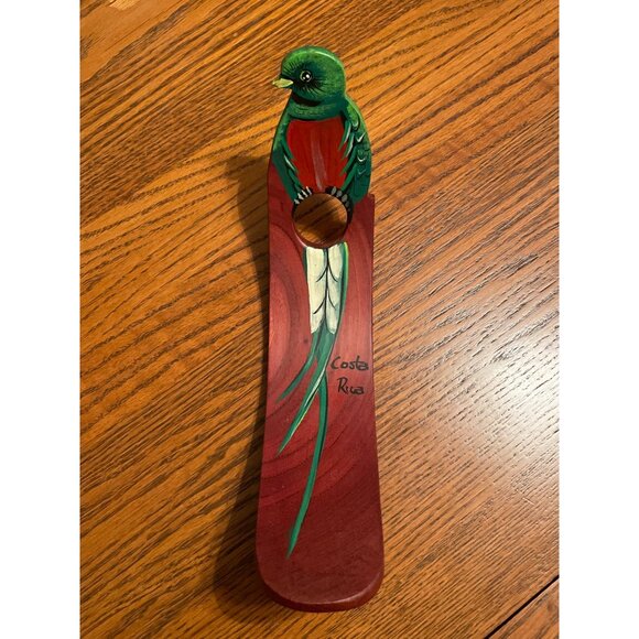Colorful Hand-Painted Costa Rica Bird Wooden Wine Bottle Holder - Picture 3 of 5